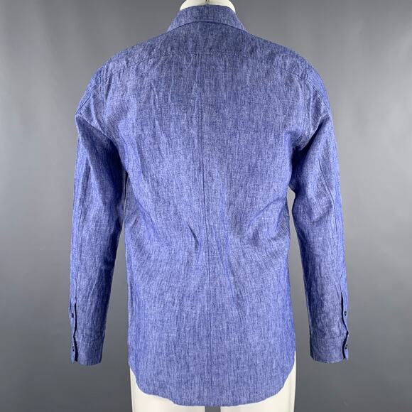 ATTACHMENT Size M Blue Heather Linen Cotton Button Up Long Sleeve Shirt - Picture 3 of 5